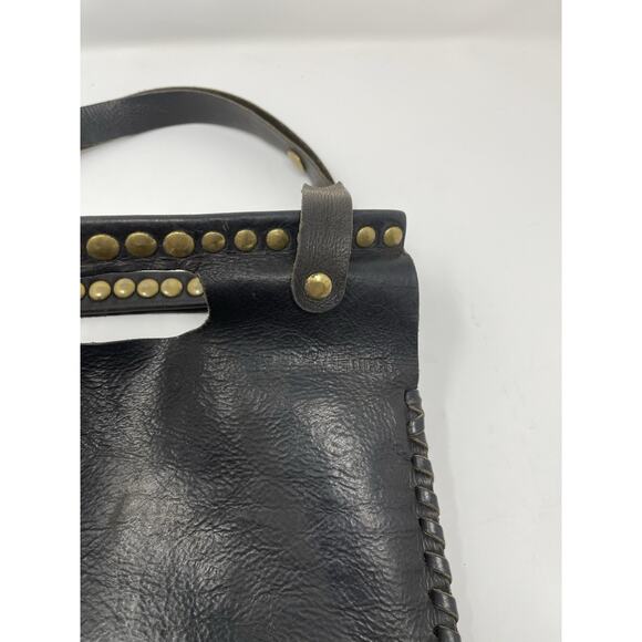 Paolo Angelucci Leather Black Brass Hardwear Studded Tote Bag Retail $400.00 - Picture 7 of 16